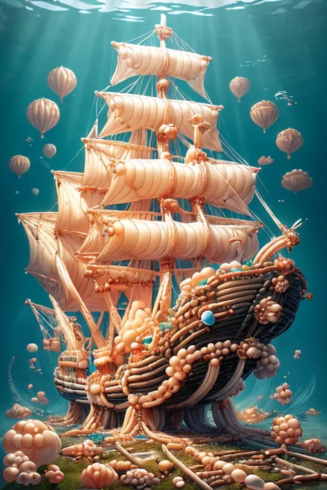 balloonz, ship out of balloons, under water, balloon ship wreck <lora:ral-balloonz-sd15:1>