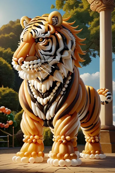 balloonz, tiger, standing tiger, balloon tiger, in the zoo, zoo made out of balloons <lora:ral-balloonz-sd15:1>