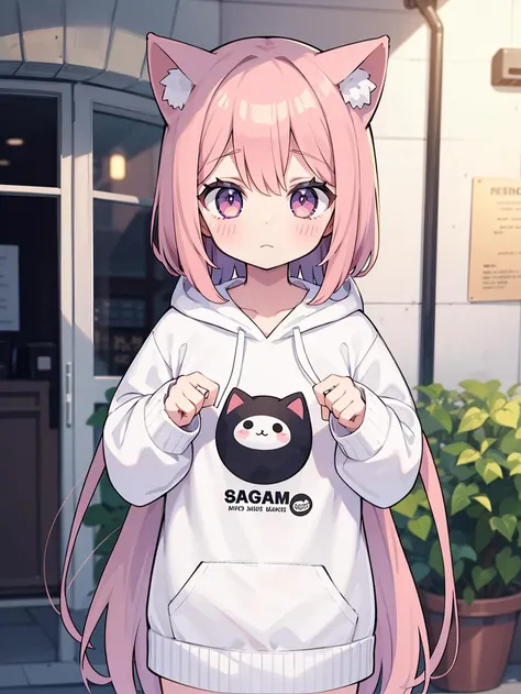 best quality,(kawaii:1.1),(cute),(high resolution:1.2),incredibly absurdres:1.3,incredibly fine illustration,
BREAK
1girl, cat ear, large hooded sweatshirt, over size, unamused, sleepy, cowboy shot