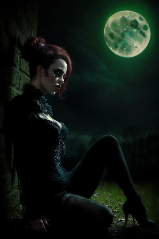 style-gothic-horror, pinup photo , silhouette illuminated by the moon by style-analogue