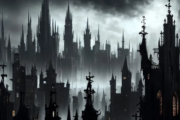 aerial view (from above) of a GothicPunkAI cityscape, a massive sprawling City, neogothic, baroque, detailed, intricate, Necromunda Hive world, spires, john-blanche, warhammer-40k-drawing-style, <lora:GothicPunkAI:1.0>, best quality