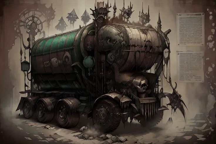 <lora:SteampunkSchematicsv2-000009:1> SteampunkSchematics of a (complicated GothicPunkAI garbage truck:1.1) <lora:GothicPunkAI:1>