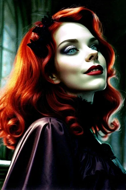 dvd screengrab of a live action 80sdarkfantasysd15b film starring (caoimhelastnamesd15. a welsh woman with red hair), BREAK looking up, solo, half shot, dynamic pose, detailed background, (<lora:GothicPunkAI:0.5>, gothicpunkai, gothic theme:1.1) evil smile, hovering in the air, sovereign of the night, runny makeup, dim lighting, wearing hooded black vestments of the night, dark circlet, shadow realm, , bringer of the false light, dark magic, decadence, evil energy emanating, consuming darkness, BREAK <lora:neg4all_bdsqlsz_V3.5:1><lora:detailed_eye:0.5> <lora:Mild detail adjusterV10_4:1> dominating the viewer, smile512