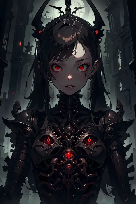 (masterpiece:1.4), (intricate:1.2), (detailed:1.2), (ornate:1.2), (vibrant colors:1.2), BREAK,
(gothic:1.1), (eerie:1.1), (biopunk:1.0), BREAK,
(solo:1.2), (cyborg:1.2), (biomechanical:1.2), (pale skin:1.0), (red eyes:1.0), (gothicpunkai:1.0), <lora:GothicPunkAI:0.8>