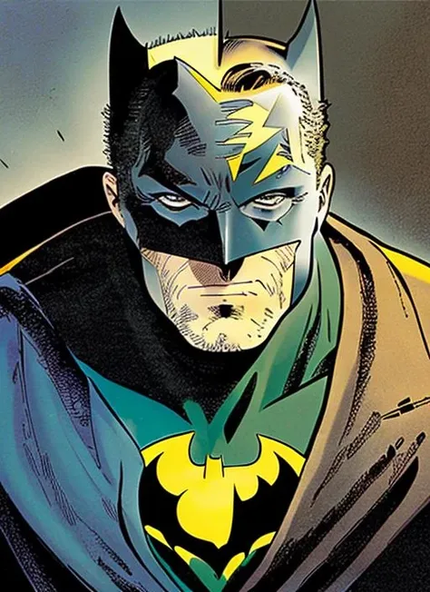 (<lora:FrankMiller:.8>) a cartoon, a close up comic book panel  of batman by fm1, man in batman mask and costume