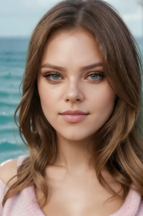 ((Glamour Portrait)),award-winning, professional headshot photo of beautiful Indiana-Evans,(blonde hair:1.3), beaming smile, skin pores, with sparkly , wearing a (pink sweater:1.2), looking at viewer, a woman as a movie star, dark moody ambiance, (masterpiece:1.2) (photorealistic:1.2) (bokeh) (best quality) (detailed skin:1.2) (intricate details) (nighttime) (8k) (HDR) (cinematic lighting) (sharp focus), (looking at the camera:1.1), (closeup portrait:1.1), hyperrealistic photography, photographed on a Sony a9 II Mirrorless Camera, 50mm prime lens, F/1.4, (highly detailed), cinestill 800, 8mm film grain, dynamic angle,(ocean background:1.4)