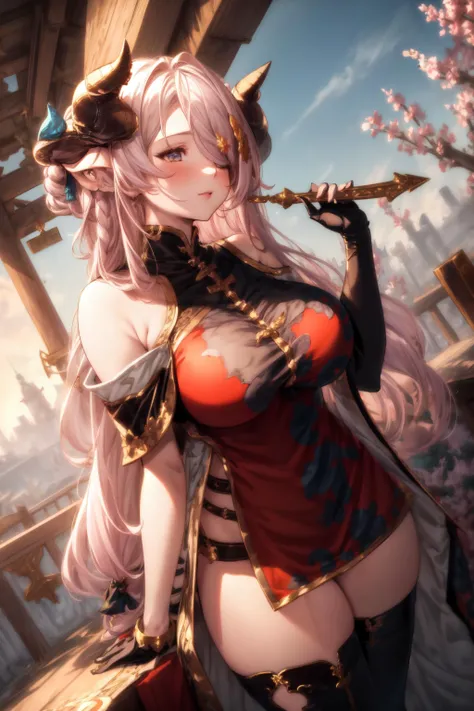((ver3costume:1.2)), 1girl, narmaya \(granblue fantasy\), draph, <lyco:NarmayaLoHa:1.0>, <lora:add_detail:0.6>, <lora:style_Aibek:0.4>, ((Establishing Shot, Over-The-Shoulder Shot, Split Diopter, dutch Angle Shot, Dutch Angle)), temple, shrine, landscape,