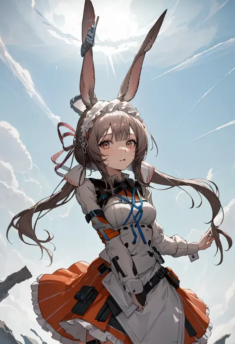 female brat, loli, school swimsuit, thick eyebrows, (huge backpack: 1.5), (dark skin: 1.3), brown skin, movie lighting, small, rabbit ears, (masterpiece), ((highest quality)), (super detailed), glossy skin, full body anime girl, clean and detailed anime face, high resolution anime eyes, five fingers, textile shading, perfect human structure, perfect anatomy,