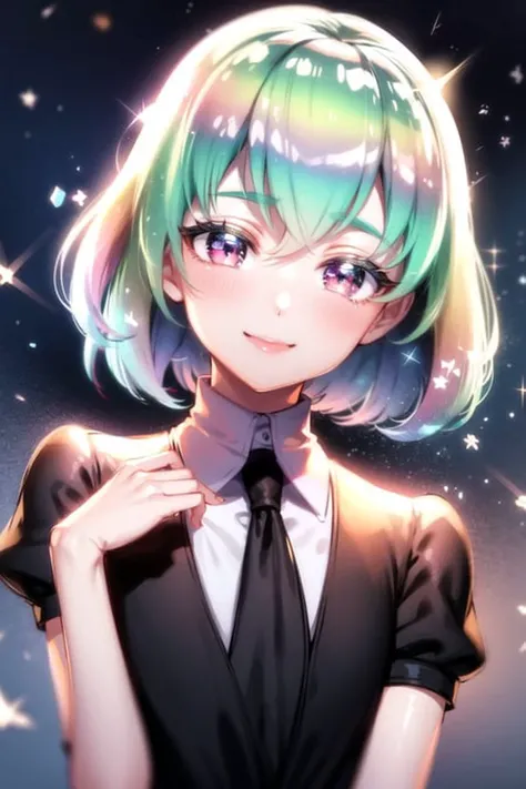 <lora:housekiNoKuni:1>, housekiDia, masterpiece, best quality, absurdres, 1other, solo, head tilt, upper body, outdoors, night, sparkle, close-up, looking at viewer, smile