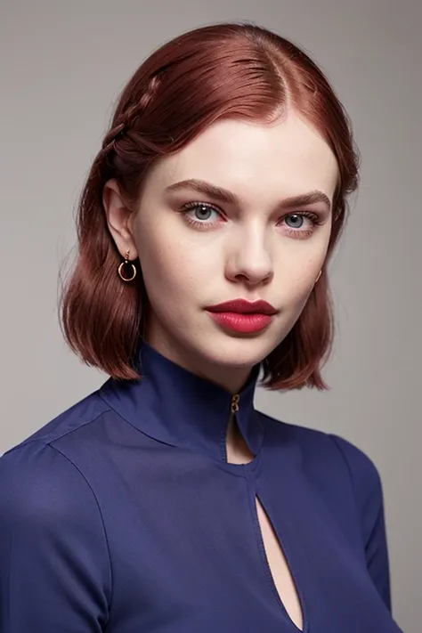 Day tunic, embroidered collar, and wimple, Trailblazer, Average Height, Athletic, Oval Face, Dark Skin, Strawberry Blonde Hair, grey-blue Eyes, Straight Nose, Thin Lips, Sharp Chin, Shoulder-Length Hair, Fine Hair, Swept Bangs, perky breasts, Threader earrings, cherry cream lipstick, crouching, <lora:epiNoiseoffset_v2Pynoise:2>
f2, 35mm, film grain, <lora:jinjer2:0.6> jinjermoon <lora:mayerstest:0.3> mayers woman 4k, beautiful, large lips:1.3 (parted lips:1.3) and (lips filler:1.3) and (silicon lips:1.3), (thick lips:1.3), large breasts:1.3, she has burgundy and purple colored short length with a gamine haircut and braided hair hair style, art by Elle Fanning and trending deviantart,