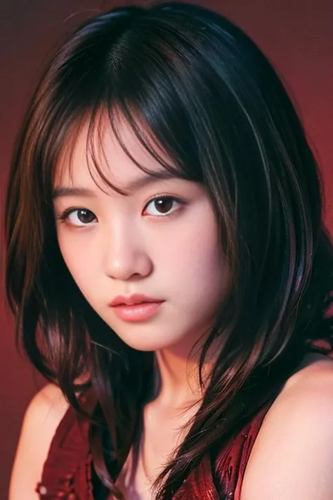 (best quality,masterpiece:1.2),8k,ultra high res,ultra detailed,best quality,looking at viewer,perfect lighting,flat light,ultra high quality,ultra high res,masterpiece,photorealistic,detailed face,(simple background),(maroon background),  <lora:AtsuMaeda:1>