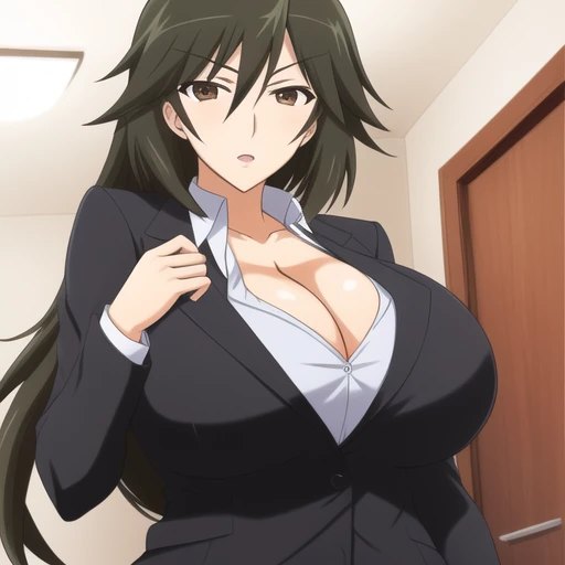 <lora:Orimura_Chifuyu:0.45> Orimura_Chifuyu, big_breasts, suit, cleavage