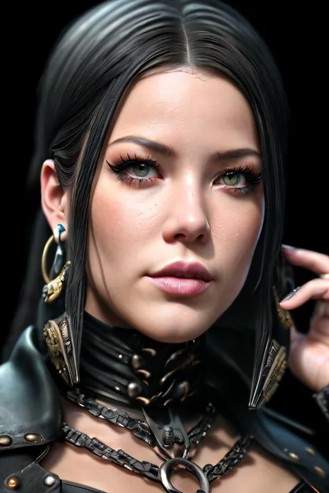 a up close photo of hlsey1 as a steampunk music singer, 3d model, very coherent symmetrical artwork, unreal engine realistic render, 8k, micro detail, intricate, elegant, highly detailed, centered, digital painting, artstation, smooth, sharp focus, illustration, artgerm, Caio Fantini, wlop