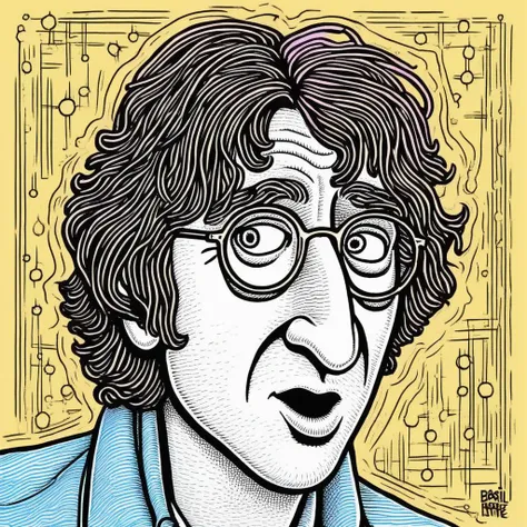 in basilwolverton style <lora:BasilWolvertonComboStyleXL_v1.1-000012:0.7> color line art
hand drawn illustration of a John Lennon (Musician) in basilwolverton style, parody
with a Surprised expression
with ulcers
clean lines, bold outline, crisp features, extremely detailed, tiny details
simple background
