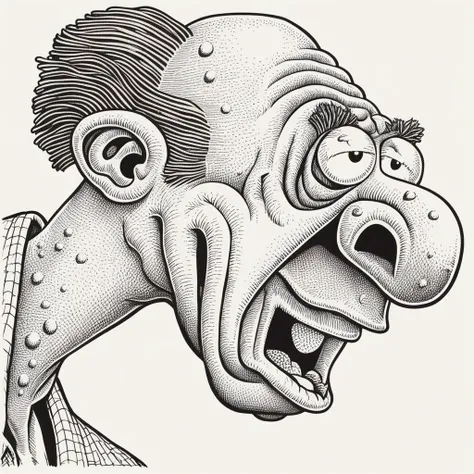 in basilwolverton style <lora:BasilWolvertonComboStyleXL_v1.1-000012:0.8> color line art
grotesque hand drawn illustration of a Zombie  in basilwolverton style, parody, 
with a Envious expression
with pimples,forehead wrinkles,eyelids
clean lines, bold outline, crisp features, extremely detailed, tiny details, disgusting features, gross, ugly
simple background side
