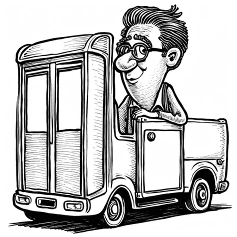 in basilwolverton style <lora:BasilWolvertonComboStyleXL_v1.1-000012:0.7> color line art
hand drawn illustration of a man UPS/FedEx Delivery Driver in basilwolverton style, caricature, ink and paper, hatch shading, action pose, perfect framing
with a Stupid expression
with spaghetti hair,eyelids
clean lines, bold outline, crisp features, extremely detailed, tiny details, disgusting features, gross, ugly
simple background