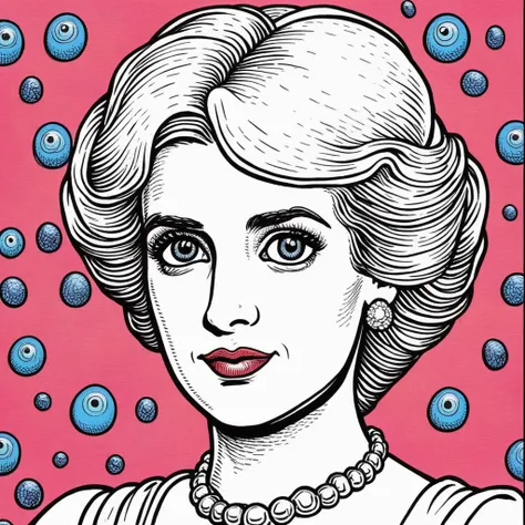 in basilwolverton style <lora:BasilWolvertonComboStyleXL_v1.1-000012:0.7> color line art
hand drawn illustration of a Princess Diana (Royalty) in basilwolverton style, parody
with a Sorry expression
with bulging eyeballs,bags under eyes,forehead wrinkles,bloodshot eyes
clean lines, bold outline, crisp features, extremely detailed, tiny details
simple background