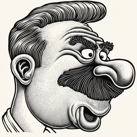 in basilwolverton style <lora:BasilWolvertonComboStyleXL_v1.1-000012:0.8> color line art
grotesque hand drawn illustration of a masculine Giant as a Barber/Hairdresser in basilwolverton style, parody,
with a Excited expression
with warts
clean lines, bold outline, crisp features, extremely detailed, tiny details, disgusting features, gross, ugly
simple background