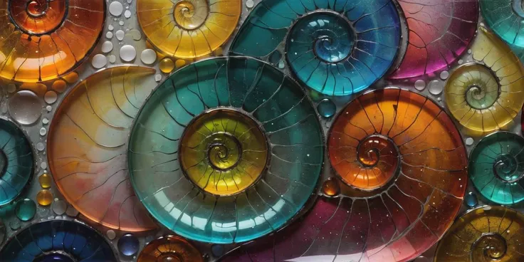 Abstract shapes. Translucent vividly colored glass. Spirals and tiny dots. Abstract art masterpiece.  Extremely detailed, tiny. <lora:add-detail-xl:3>