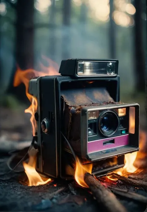 Horror-themed cinematic film still different views of burning polaroid photo paper, night photo, photo of terrific monster,scratches on surface, colourful intricate!! concept art by senior character artist, trending on artstation, (full body:1.3) character design, high budget, bokeh, cinemascope, moody, epic, gorgeous, film grain, grainy . Eerie, unsettling, dark, spooky, suspenseful, grim, highly detailed, detailed skin texture, (blush:0.5), (goosebumps:0.5), subsurface scattering, RAW candid cinema, 16mm, color graded portra 400 film, remarkable color, ultra realistic, textured skin, remarkable detailed pupils, realistic dull skin noise, visible skin detail, skin fuzz, dry skin, shot with cinematic camera ,bokeh, motion blur