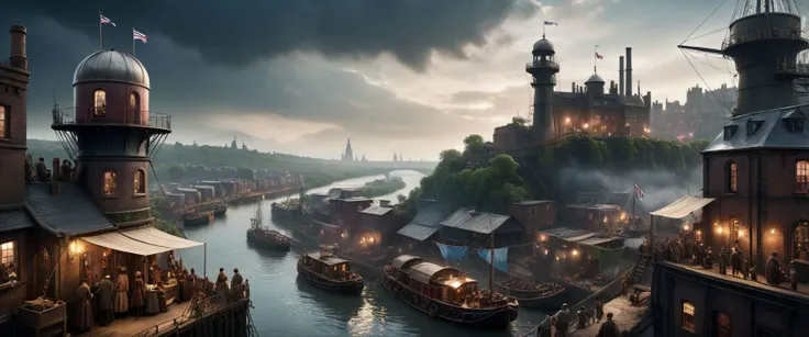 two childs looking to a cinematic view of whimsical landscape of a victorian edimburg city, big festival, harmonious, (bridges:0.4), (waterfalls:1.1), sci fi, (ultra realistic:1.2), (cables, antennas, parabolic receptors on rooftops, conditionning air systems:1.3), time tower, intricate engineerings, sinuous river, side, (vegetation:0.4), holograms, night, terraces, , happy life,intricate and detailled sailing ship at quay, (tiny boats on the river:1.5), (flags:1.3), confettis, great day, festivities, massive crowd on the quay, , victorian clothes, messy rail trains, train station, drapery on windows, (full of life:1.2), chimneys, smokes, high resolution, city, view from above, from the ledge, slums, hyper detailled view, intricate city, atmospheric lighting, high contrast, dar mood, gigantism, ultra large wide angle, full view, <lora:xl_more_art-full_v1:0.4> <lora:SDS_Contrast tool_XL:0.2>, great composition, rules of third, organic city , dramatic sky, storm in background,, shallow depth of field, vignette, highly detailed, high budget, bokeh, cinemascope, moody, epic, gorgeous, grainy, , 8k uhd, dslr, soft lighting, high quality, (film_grain:1.2), cinematic style, Leica M4, 50mm f/1.4 lens, f/2.8, ISO 400, 1/125 sec,