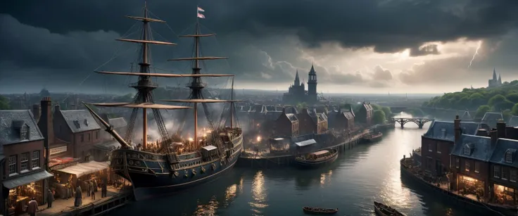 2 peoples looking to a cinematic ground view of eschatological landscape of a victorian edimburg city, harmonious, (bridges:0.4), (waterfalls:1.1), sci fi, (ultra realistic:1.2), (cables, antennas, parabolic receptors on rooftops, conditionning air systems:1.3), time tower, intricate engineerings, sinuous river, side, (vegetation:0.4), holograms, night, terraces, , happy life,intricate and detailled sailing ship at quay, plenty of tiny boats on the river, (flags:1.3), confettis, great day, festivities, massive crowds, victorian clothes, messy rail trains, train station, drapery on windows, (full of life:1.2), chimneys, smokes, high resolution, city, view from above, from the ledge, slums, hyper detailled view, intricate city, atmospheric lighting, high contrast, dar mood, gigantism, ultra large wide angle, full view, <lora:xl_more_art-full_v1:0.4> <lora:SDS_Contrast tool_XL:0.2>, great composition, rules of third, organic city , dramatic sky, storm in background,, shallow depth of field, vignette, highly detailed, high budget, bokeh, cinemascope, moody, epic, gorgeous, grainy, , 8k uhd, dslr, soft lighting, high quality, (film_grain:1.2), cinematic style, Leica M4, 50mm f/1.4 lens, f/2.8, ISO 400, 1/125 sec,