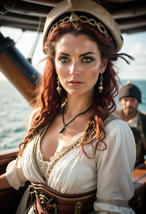 positiv Clip L:
a photograph by a master photographer, created with professional equipment, A stunning pirate bride stares directly at the viewer with a mischievous glint in her eye, her red hair tousled and wild from the sea breeze.
positiv Clip G:
a photograph by a master photographer, created with professional equipment, A beautiful pirate bride locks eyes with the viewer, her face filled with determination and excitement, as she stands on the deck of her ship ready for whatever adventure lies ahead.
