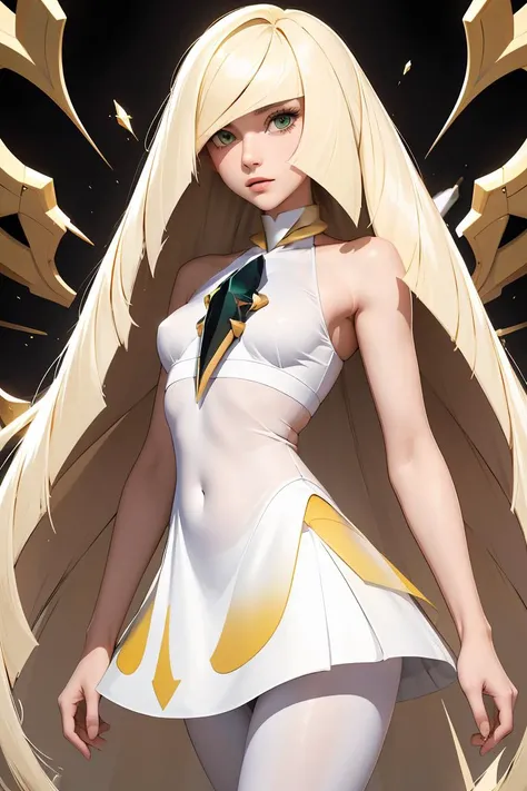 (masterpiece, best quality), 1girl, <lora:lusamine-pokemon-richy-v1:1> lusaminedef, mature female, very long hair, gem, sleeveless dress, short dress, white leggings