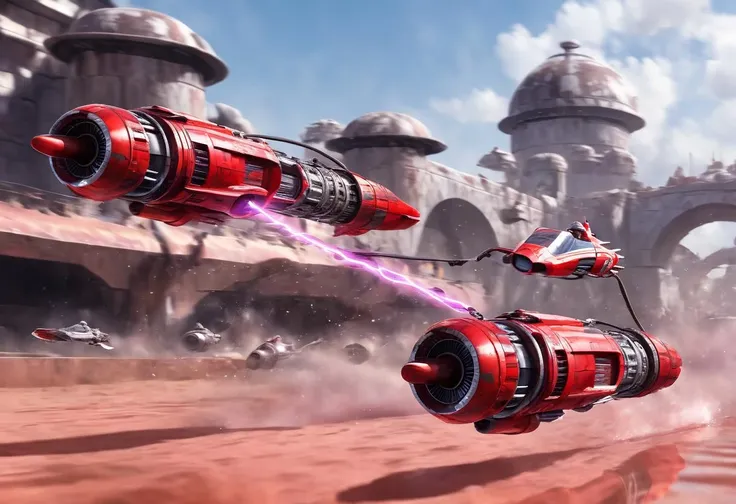 podracing, red, best quality, highly detailed, water background, <lora:podracing_sdxl_15:0.8>