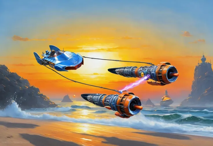 podracing, best quality, highly detailed, ocean background, <lora:podracing_sdxl_15:0.8>