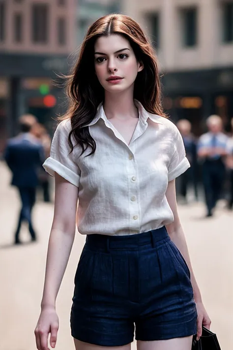 AnneH_SoloTI_v1, PA7_Portrait-MCU,
(An elegant silk blouse, tailored linen shorts:1.1),
((In a bustling city square, with towering skyscrapers:1.2)),
(seductive), photorealistic, masterpiece, high quality, artistic, unique, award winning photograph, professional, 8k, RAW photo, best quality,flattering, (cinematic:1.3),
<lora:add_detail:0.6>,<lora:LowRa:0>,