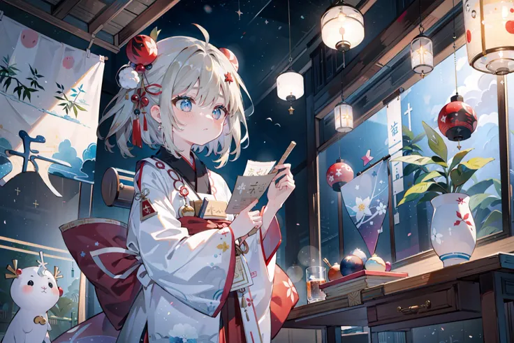 ((best quality, masterpiece, absurbres)) Tanabata Dreams, Bamboo Wishes, Cultural Traditions, Festive Colors, Harmonious Celebrations
