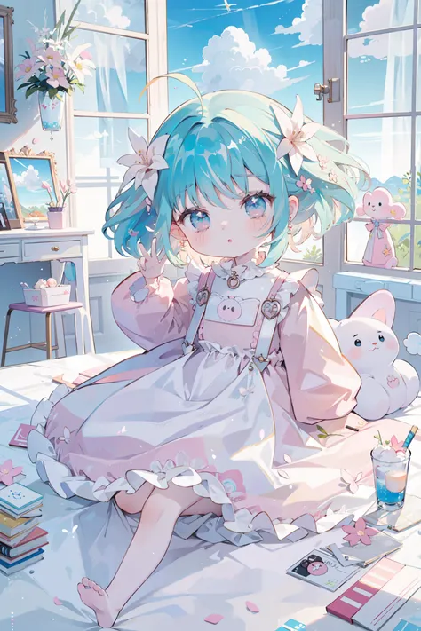 ((best quality, masterpiece, absurbres)),family (((,toddr ))), Dreamy Atmosphere, Bright Tones, Baby Pink, Baby Blue, White, Kawaii Style, Cute Imagination, Flowers