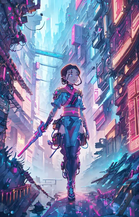best quality,masterpiece,detailed background,1girl, katara,<lora:KataraV2:1>,full body, ,digital shoulder pads,neon,cityscape,cars,<lora:CyberPunkAI:1>, <lora:detail_slider_v4:4>