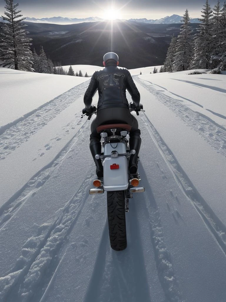 A biker is riding through the wintry mountains. The snow-covered peaks surround him as he navigates the winding road. The sunlight reflects off the sparkling snow,creating a mesmerizing winter wonderland.,complex background,style of xyzbiker03,epic realistic,(hdr:1.4),(artstation:1.2),intricate details,(technicolor:0.9),detailed,[[rutkowski]],intricate,cinematic,full_shot,<lora:lora_168_xyzbiker03-LITE:0.4>,