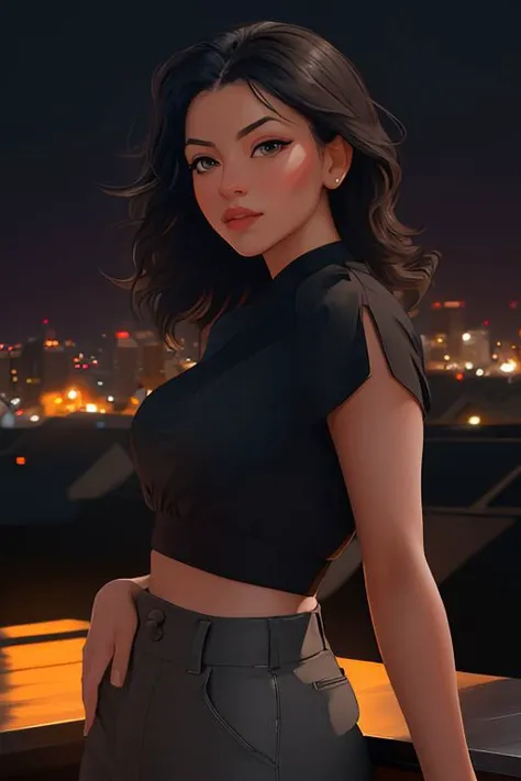 DEN_jullie_SG,
(cityscape:1.2) scene posing on the (rooftops:1.2) at (sunset:1.2) wearing clothes, wearing trousers and a top, (plain top:1.2), (top:1.2), (trousers:1.2), (cityscape:1.2), (night time sunset sky:1.3), (dark:1.1), (evening:1.2), vibrant sky colours,
bokeh, f1.4, 40mm, photorealistic, raw, 8k, textured skin, skin pores, intricate details  <lora:epi_noiseoffset2:1>, epiCRealism, <lora:ClothingAdjuster3:-0.8>
