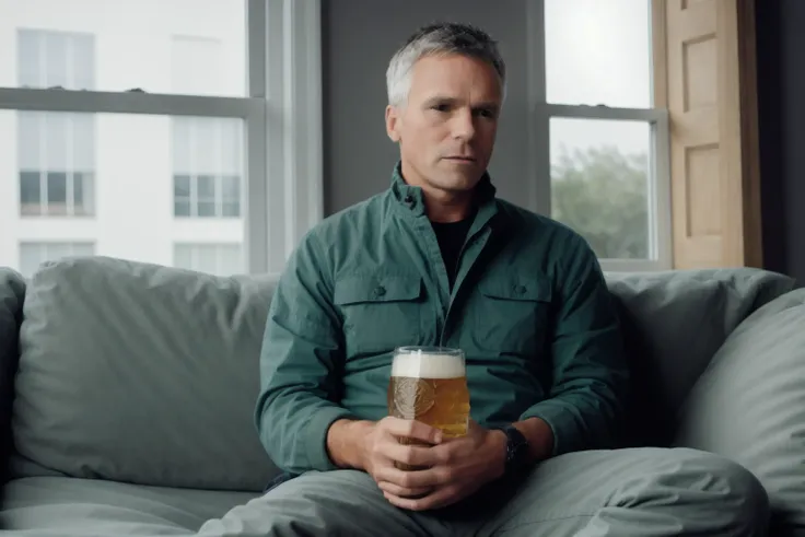 (extremely detailed 8k wallpaper),a medium shot photo of sgjack, casual clothing, sitting on a couch, pineapple, beer, High Detail <lora:sgjack_v1:1>,windows, daylight