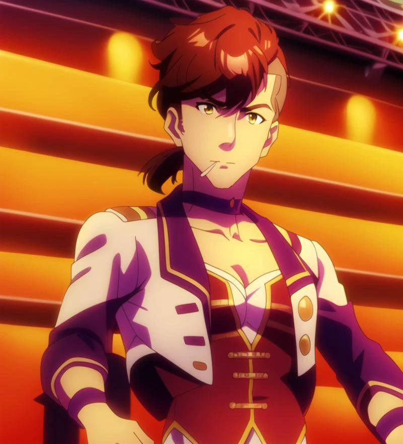 SpicaTrainer, (stage clothes:1.4); aniscreen; solo, 1boy