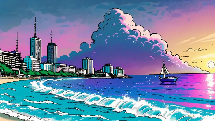 vapor wave 1985 at the beach