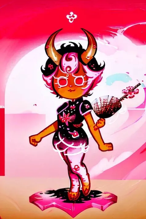 Vanilla Cherry Blossom Cola Cookie look on Vanilla Cherry Cookie, dark pink hair, short hair one side up, medium messy hair, demon horns