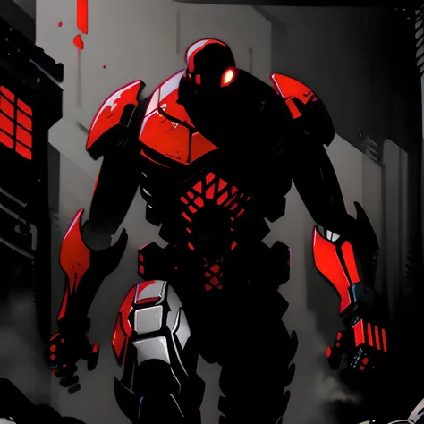 8k,White skeleton robot,Heavy Ink,Red Accent color,