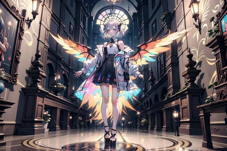 masterpiece, best quality, fantasy, scenery BREAK solo, 1girl, short hair, <lora:HolographicClothing:0.8> holographic clothing, holographic BREAK <lora:FINALFANTASYXIVBackgrounds:0.9> ff14bg