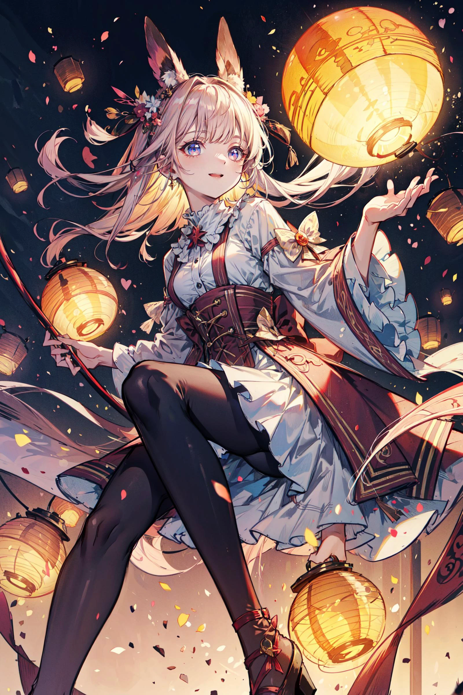 ((best quality, masterpiece, absurbres, super-resolution)), lanterns, floating lanterns, in the sky
