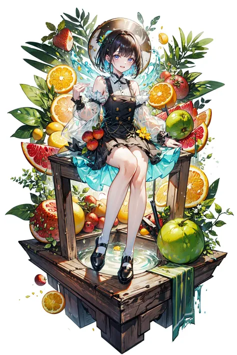((best quality, masterpiece, absurbres, super-resolution)) fruits, citrus, fruit slice, concept shoot, water splash, vibrant, clear, fresh