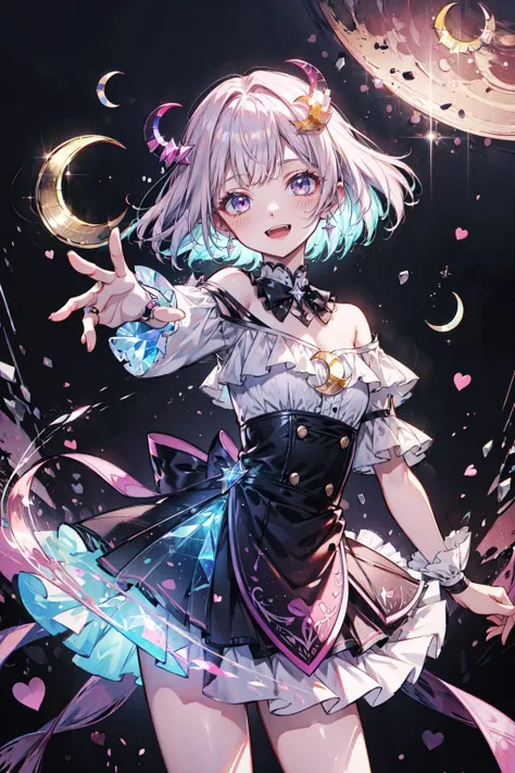((best quality, masterpiece, absurbres, super-resolution))
1girl, gentle, elegant, smiling, open mouth, small fangs, little devil, looking at viewer,
BREAK
dancing with you, reaching out to viewer, spinning
BREAK
flowing glistering hair, bejewel accessories, flowy translucent skirt, Off shoulder cut out top with laces
BREAK
(Detailed crescent moon:1.5), (crystal, holographic, prism:1.3)