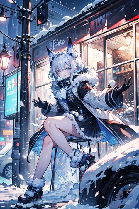 ((best quality, masterpiece, absurdres, super-resolution)) snowstorm in the city, blizzard, thick snow, super cold, snow fall. snow flakes