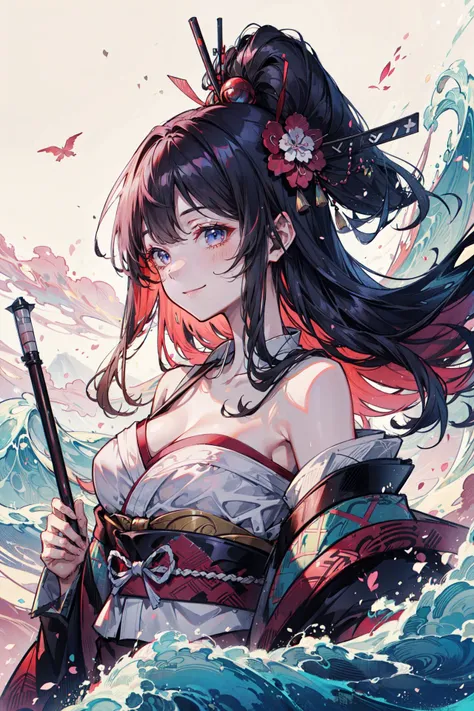 ((best quality, masterpiece, absurbres, super-resolution)) mountain, waves, ukiyo-e