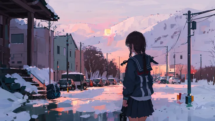 (((1girl, solo))), serafuku, school uniform, scenery, dusk <lora:XilmoStyle-000006:0.8>