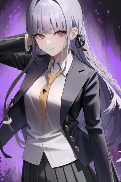 <lora:KyokoDG:1>, KyokoDG, 1girl, necktie, solo, jacket, shirt, looking at viewer, long sleeves, upper body, white shirt, collared shirt, smile,