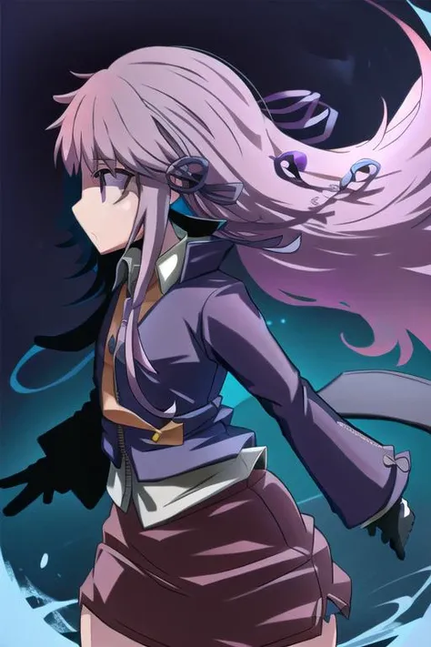 <lora:KyokoDG:0.8>, KyokoDG, 1girl, floating hair, solo, jacket, night, from side, skirt, star (sky), blue jacket, starry sky, night sky, open jacket, wind, pleated skirt, open clothes, long sleeves, school uniform, <lora:HakikaStyle:1>, HakikaStyle,
